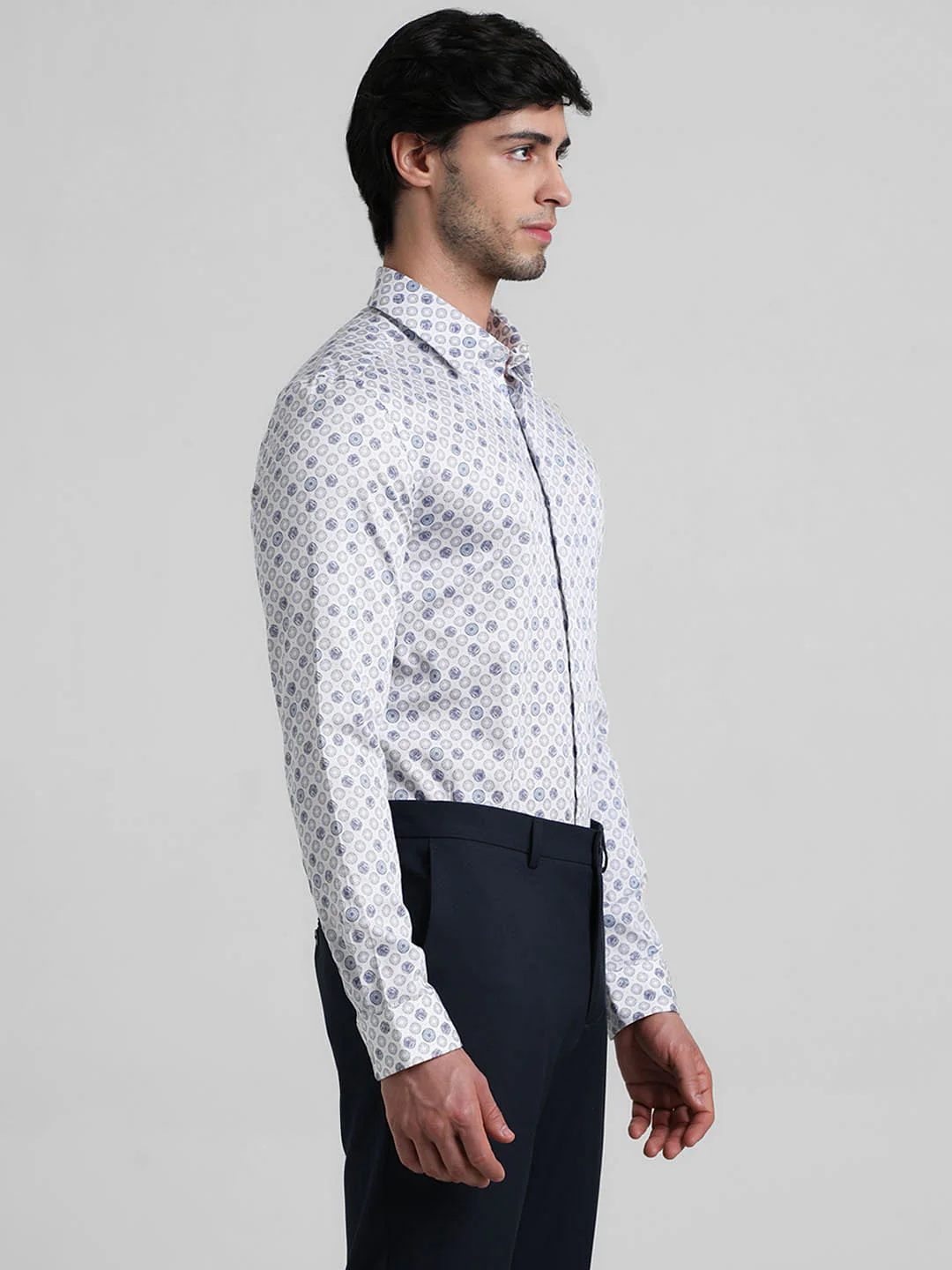 White Abstract Print Formal Shirt - Image 3