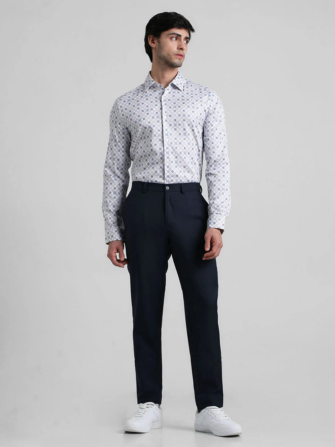 White Abstract Print Formal Shirt - Image 6
