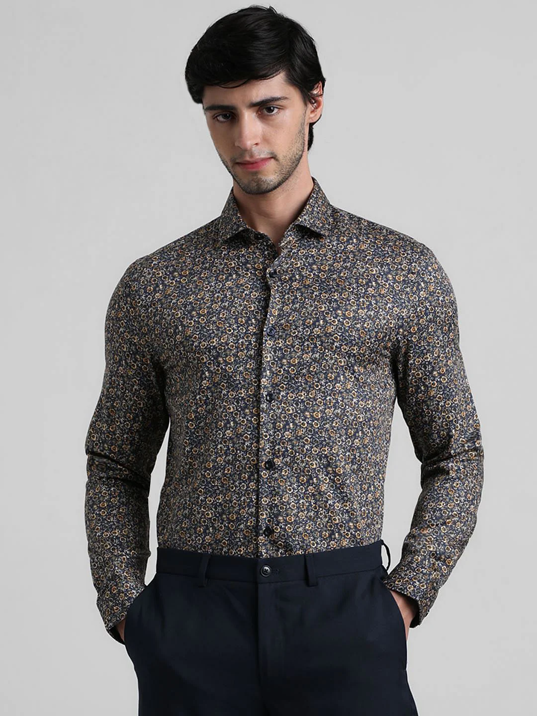 Black Ditsy Floral Print Formal Shirt - Image 2