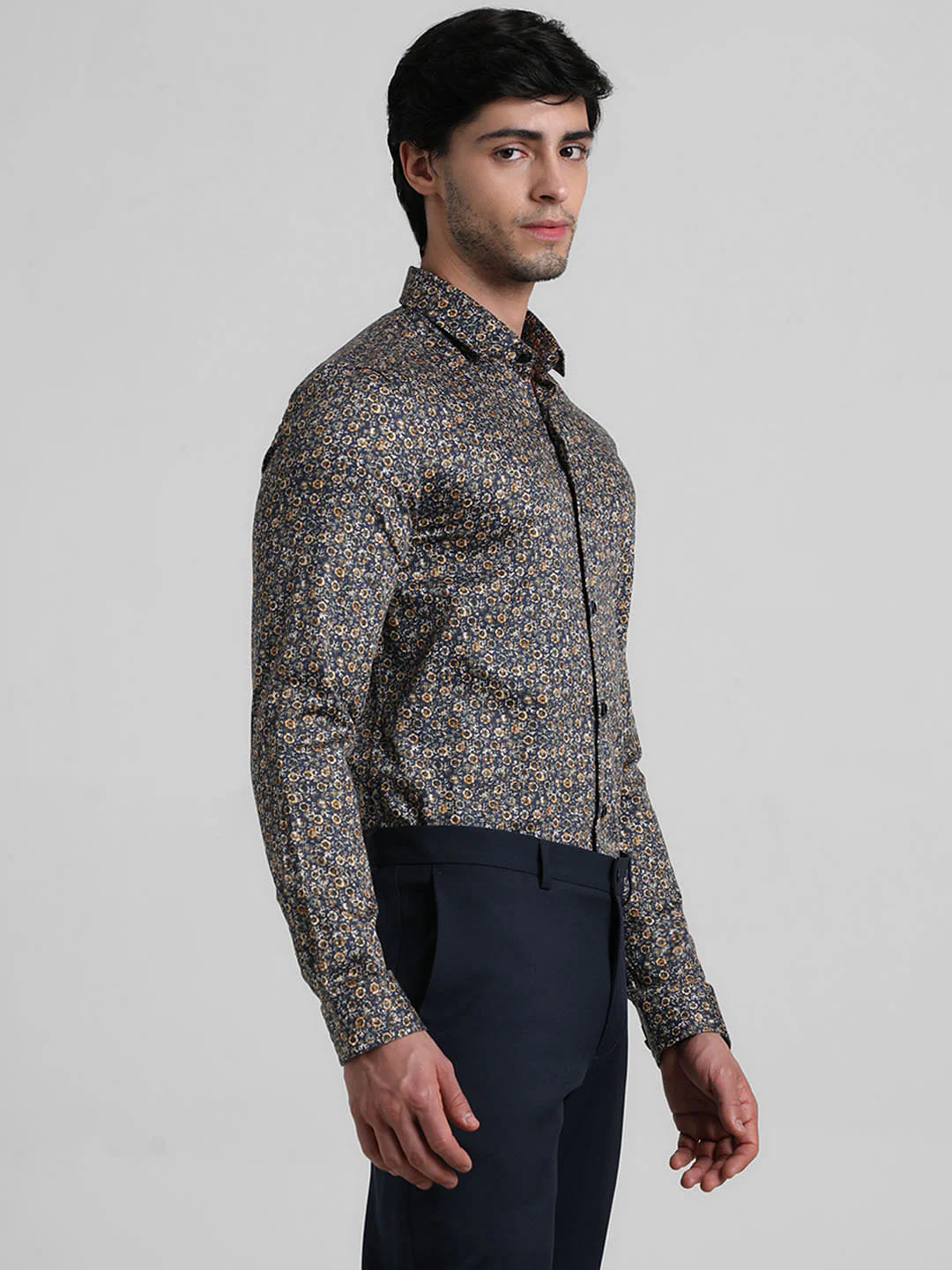 Black Ditsy Floral Print Formal Shirt - Image 3