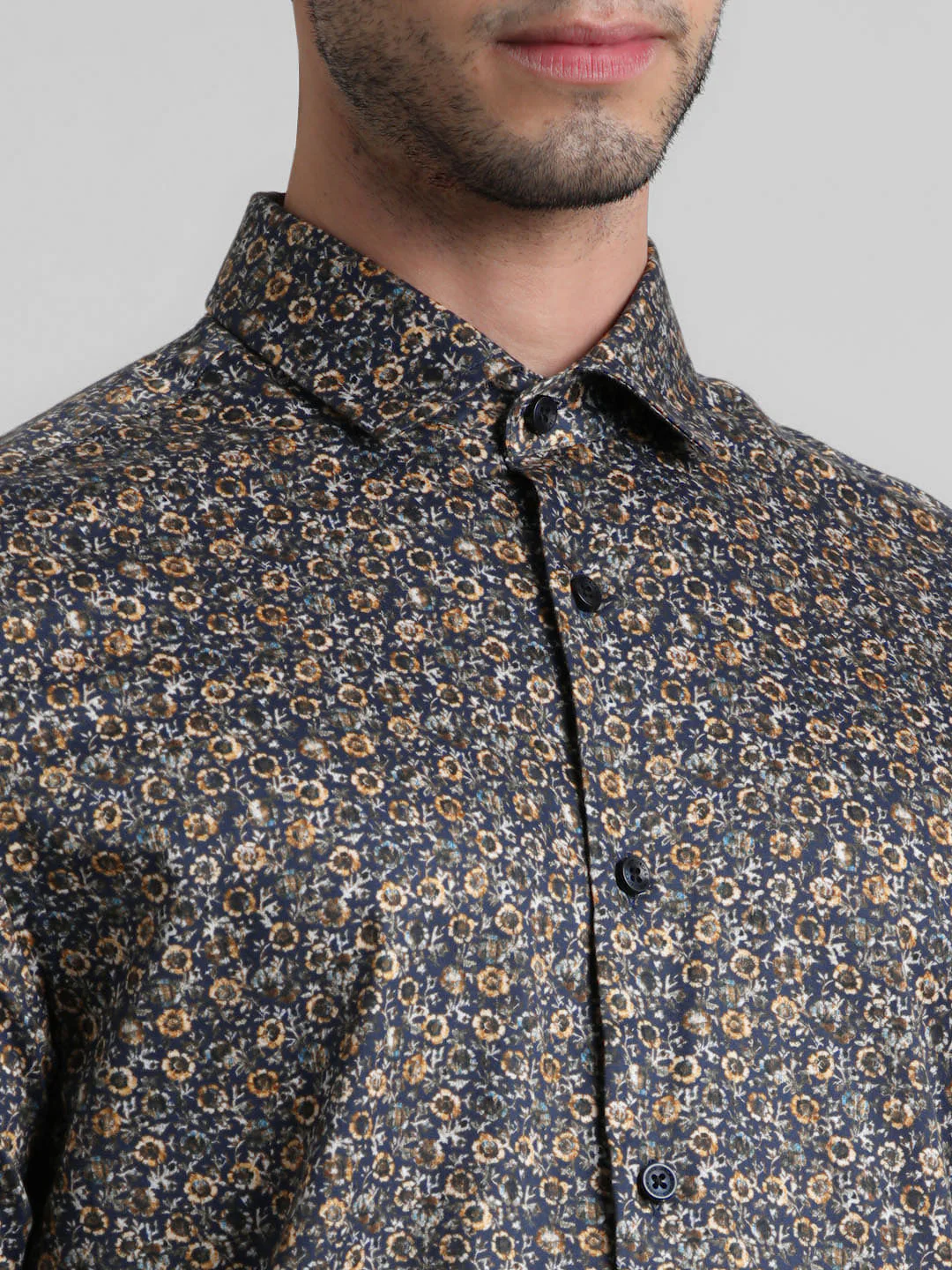Black Ditsy Floral Print Formal Shirt - Image 5