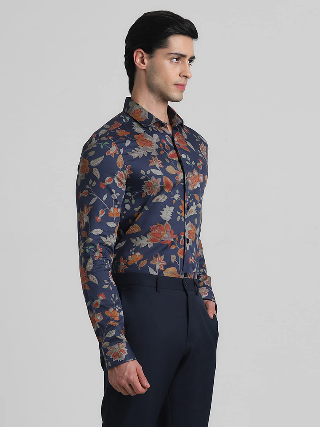 Blue Floral Print Full Sleeves Shirt - Image 3