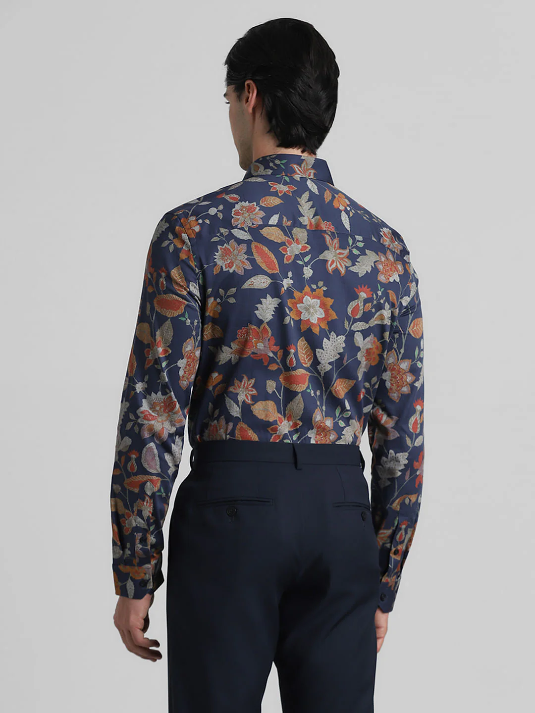 Blue Floral Print Full Sleeves Shirt - Image 4