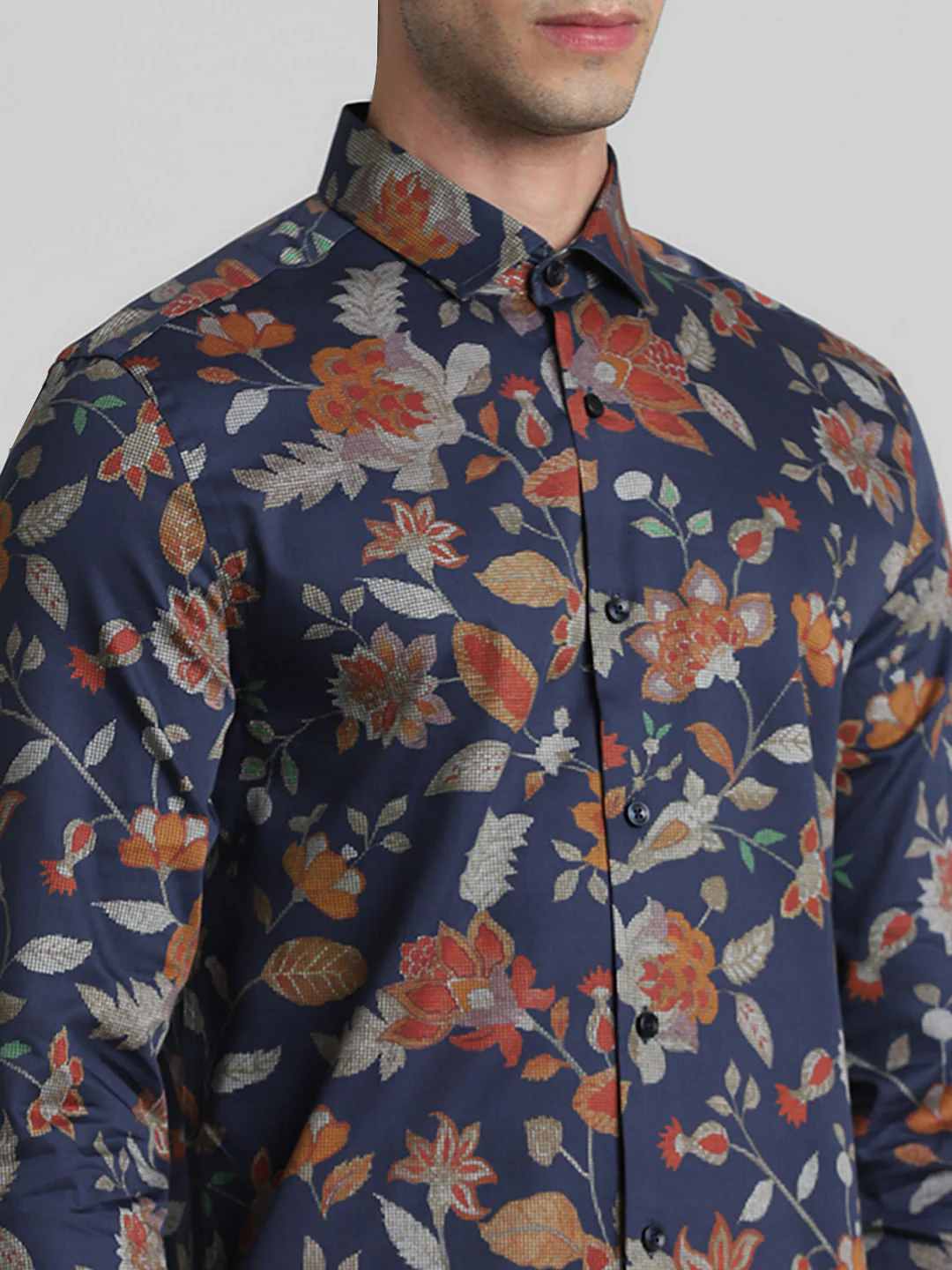 Blue Floral Print Full Sleeves Shirt - Image 5