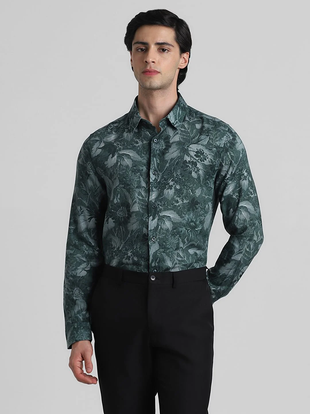 Green Floral Linen Full Sleeves Shirt - Image 2