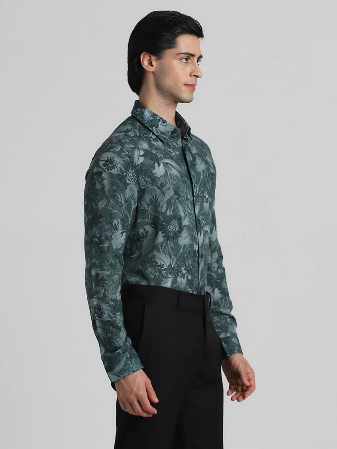 Green Floral Linen Full Sleeves Shirt - Image 3