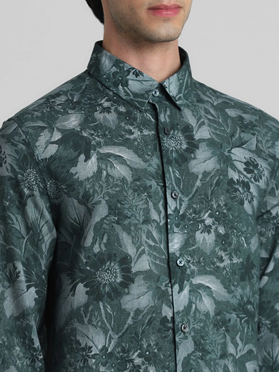 Green Floral Linen Full Sleeves Shirt - Image 5