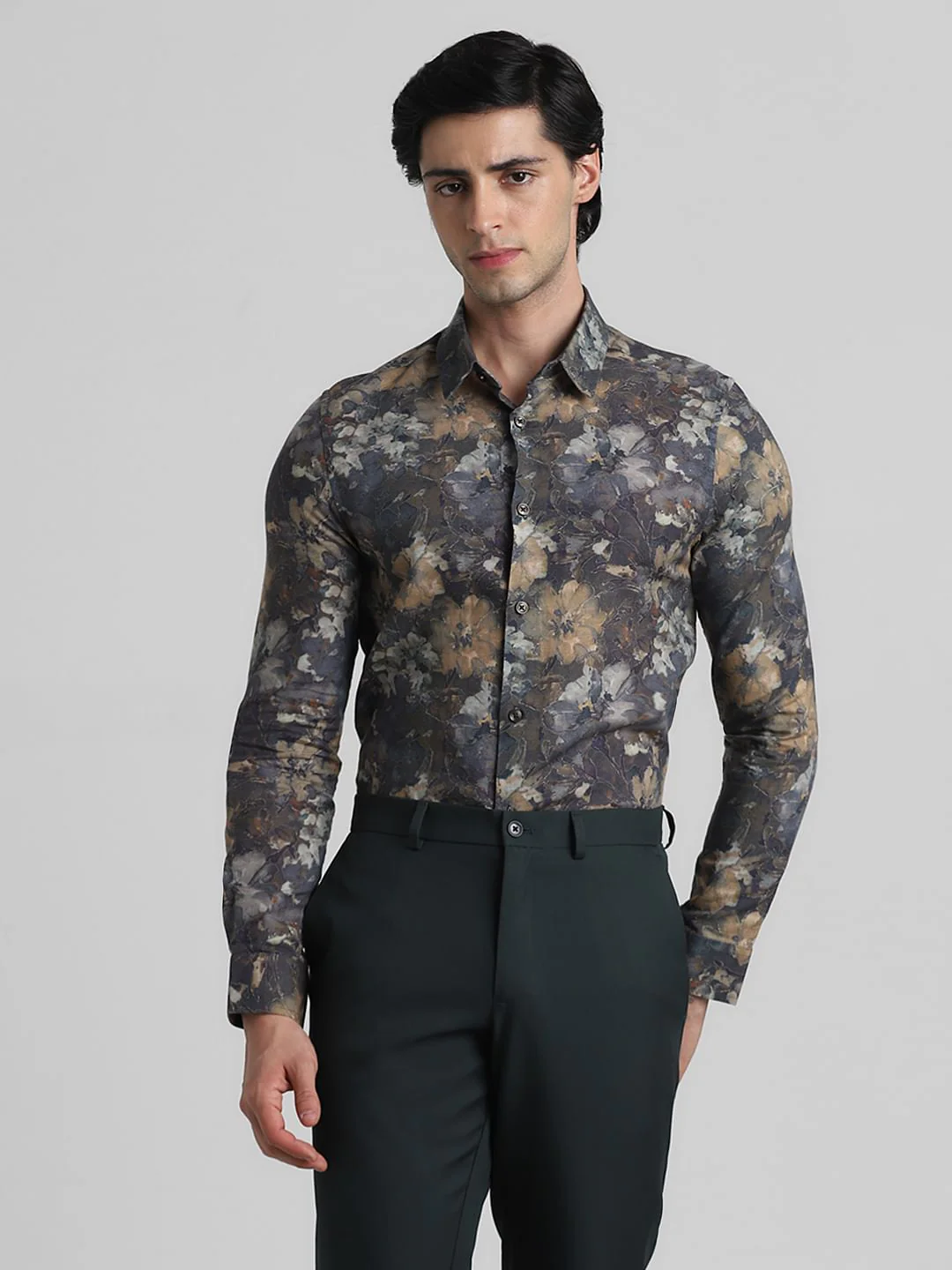 Brown Floral Full Sleeves Shirt - Image 2