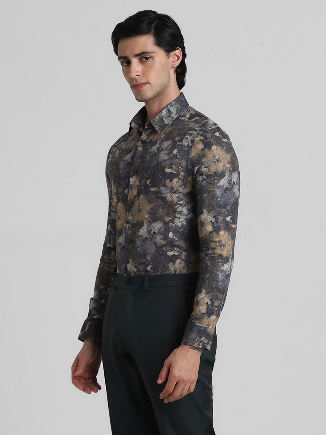 Brown Floral Full Sleeves Shirt - Image 3