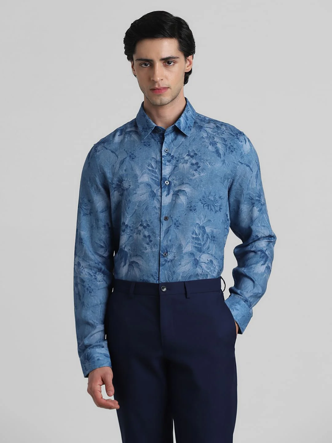 Blue Floral Full Sleeves Shirt - Image 2