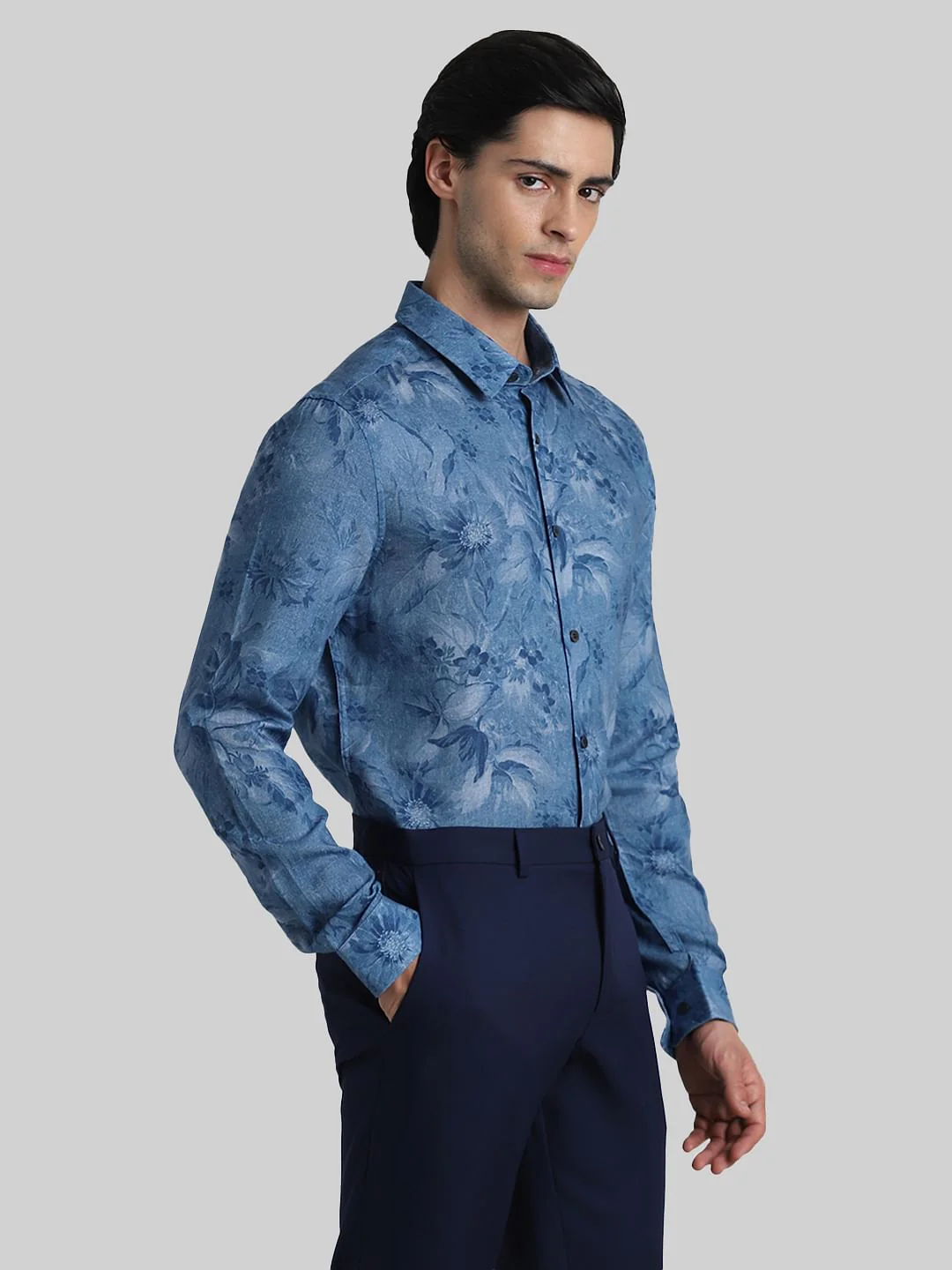 Blue Floral Full Sleeves Shirt - Image 3