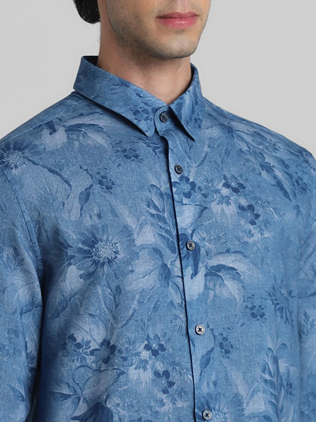 Blue Floral Full Sleeves Shirt - Image 5