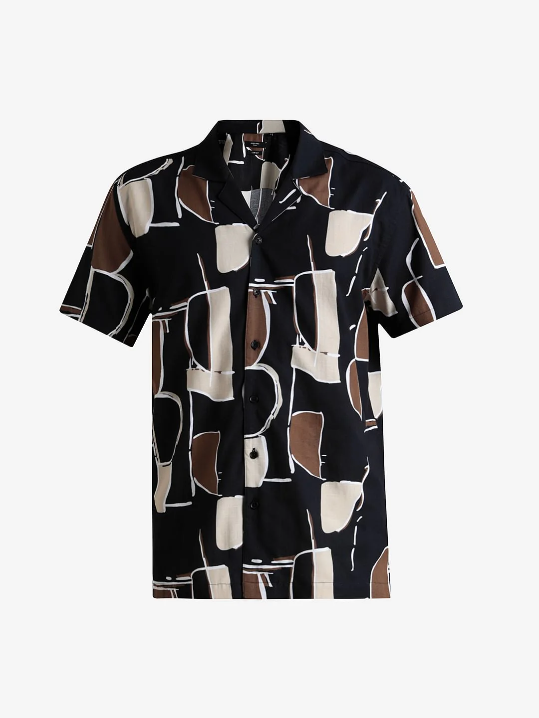 Black Abstract Print Short Sleeves Shirt - Image 7