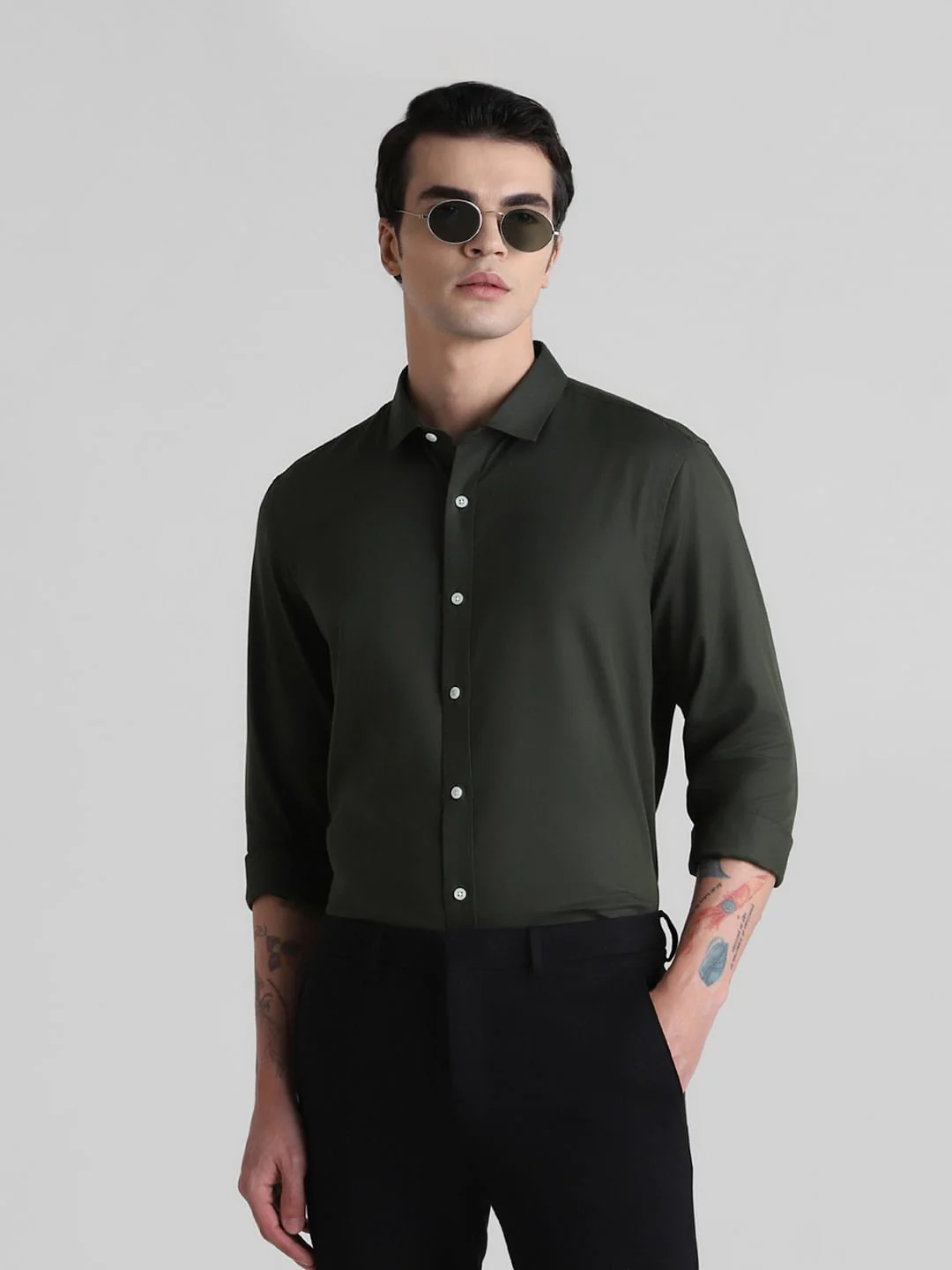 Olive Full Sleeves Solid Shirt