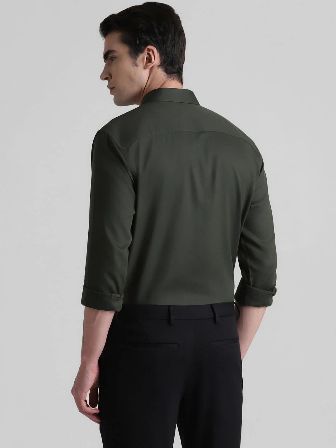 Olive Full Sleeves Solid Shirt - Image 4