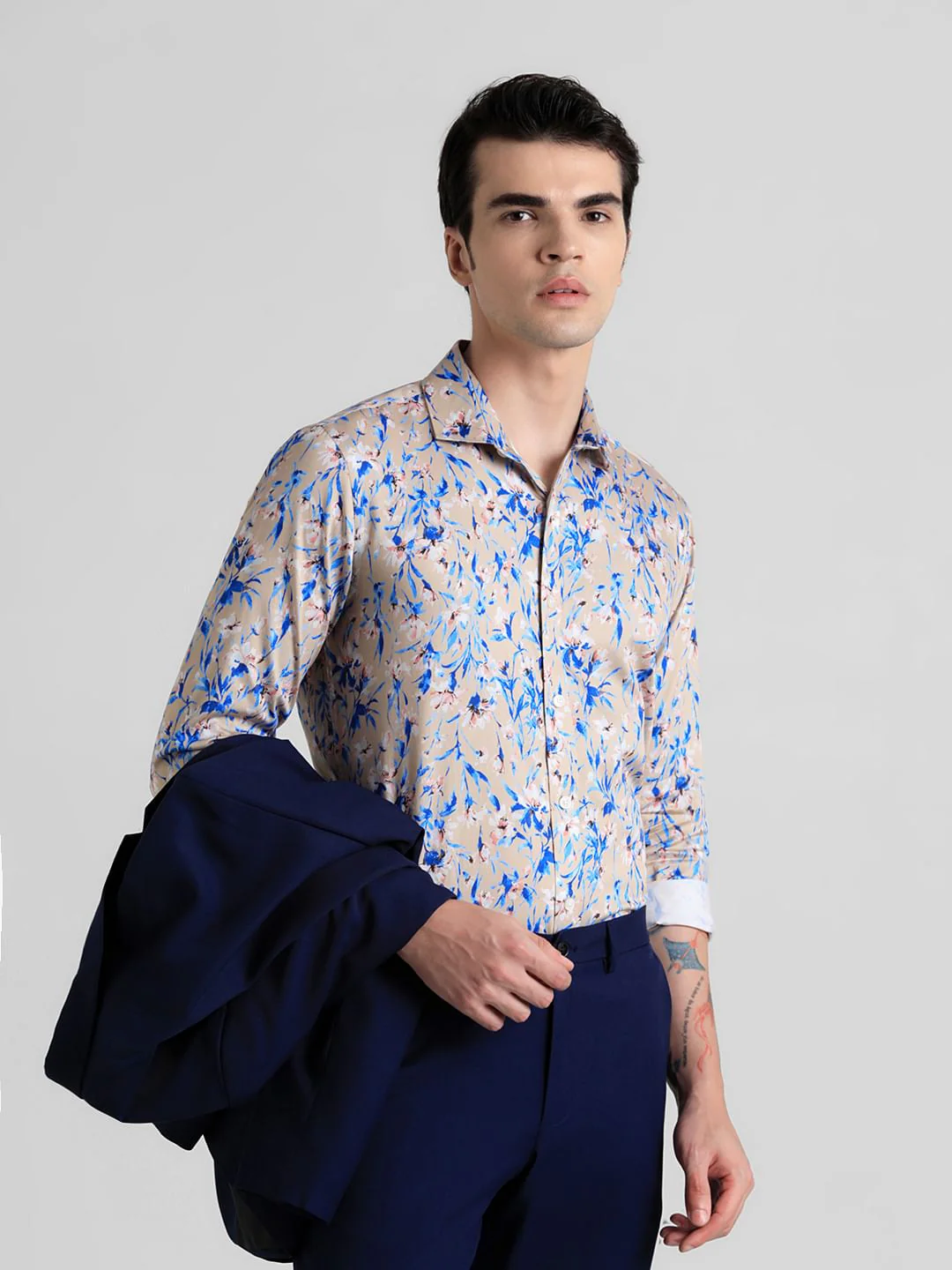 Brown Floral Print Full Sleeves Shirt