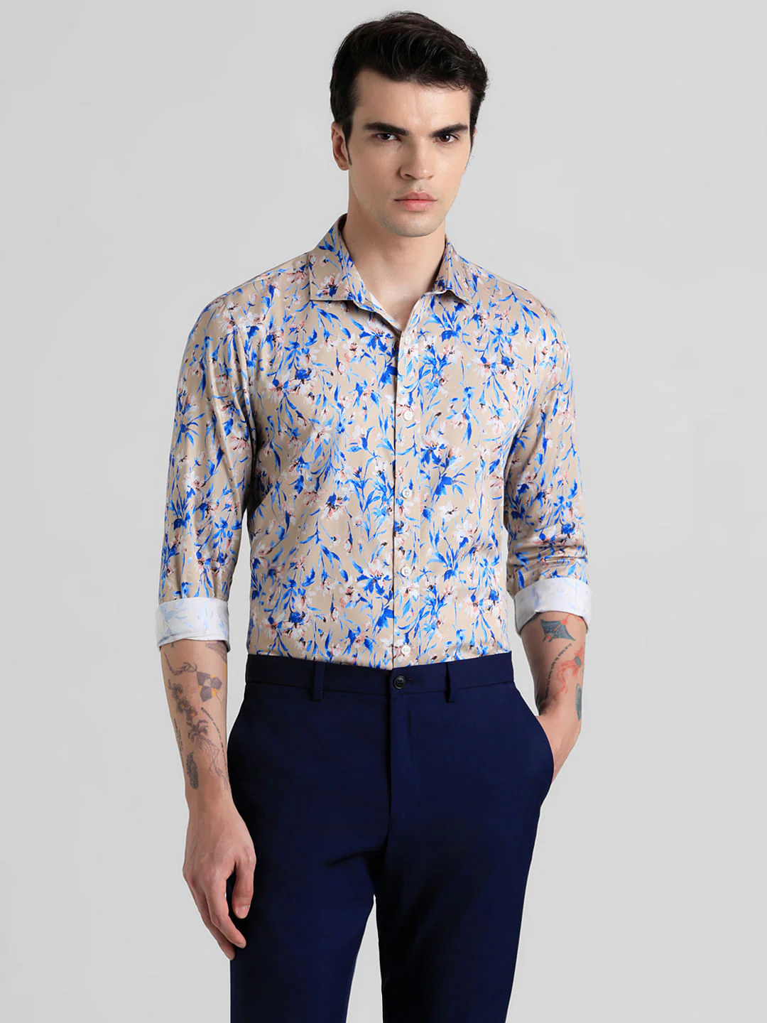 Brown Floral Print Full Sleeves Shirt - Image 2