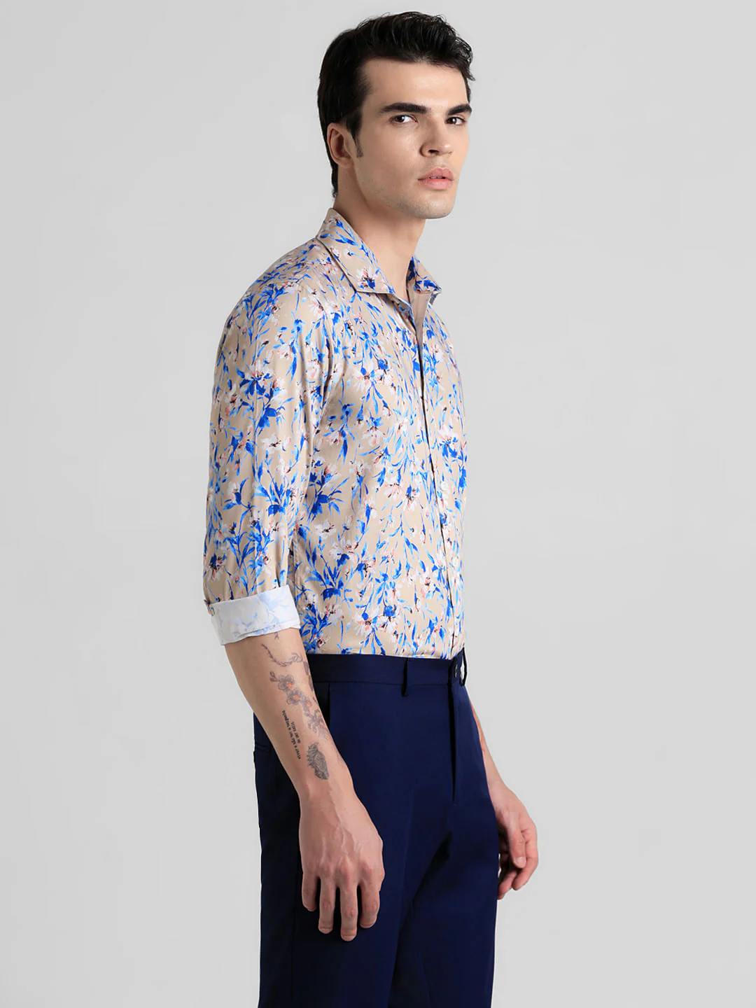 Brown Floral Print Full Sleeves Shirt - Image 3