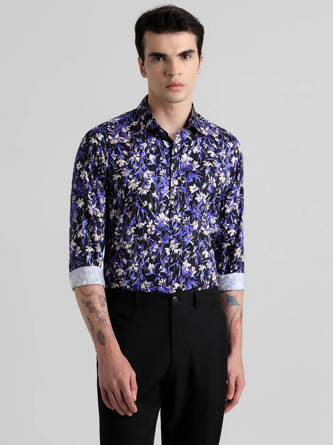 Black Floral Print Full Sleeves Shirt - Image 2