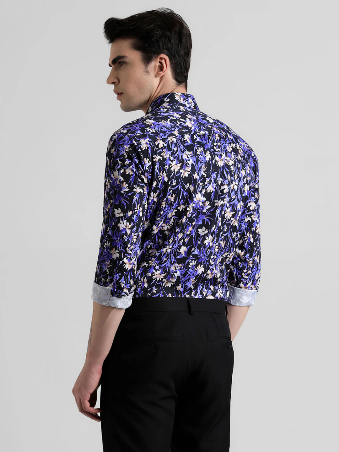 Black Floral Print Full Sleeves Shirt - Image 4
