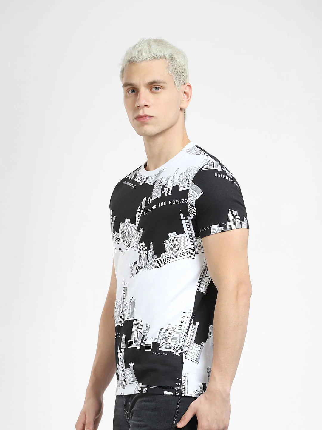 White Printed Crew Neck T-shirt - Image 3