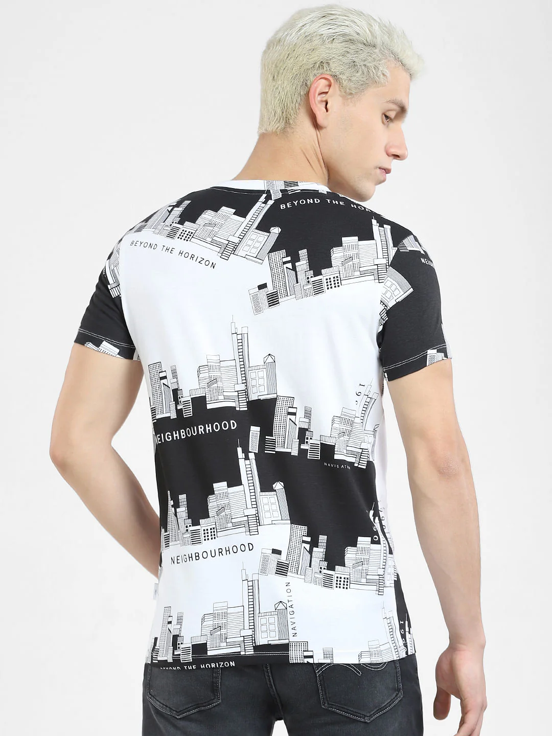 White Printed Crew Neck T-shirt - Image 4