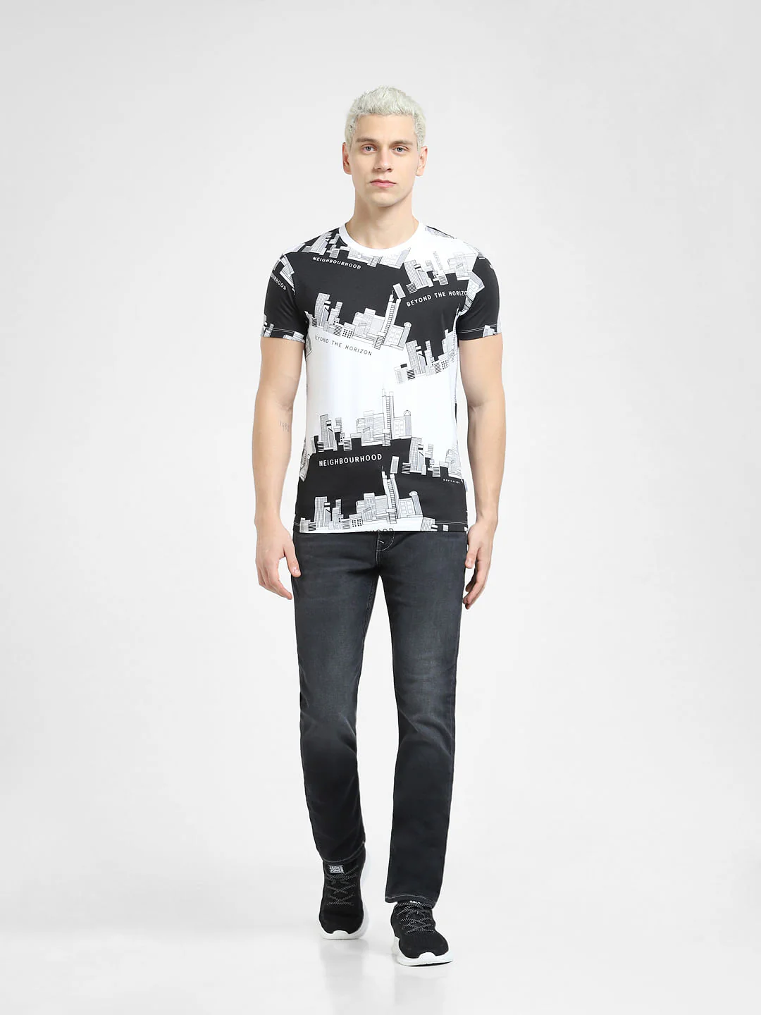 White Printed Crew Neck T-shirt - Image 6