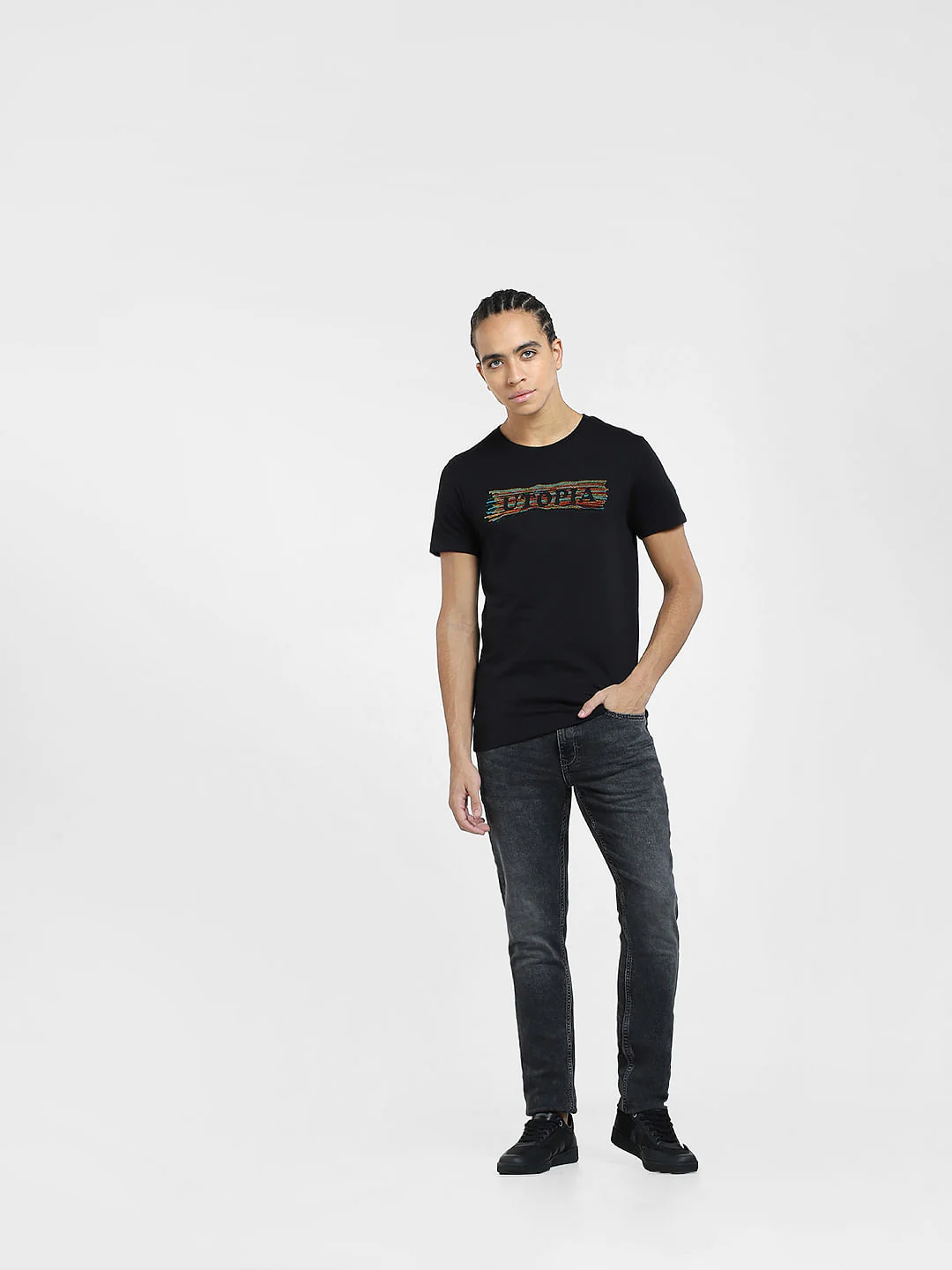 Black Graphic Text Print T-shirt - Image 6