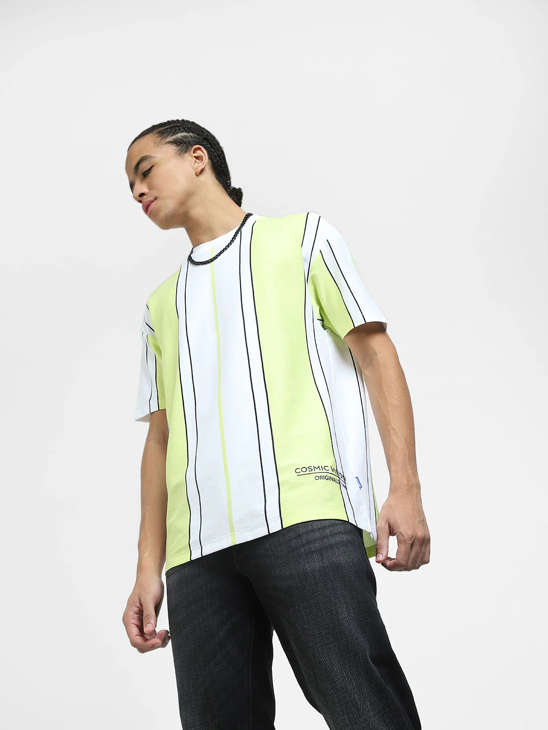 Green Striped Crew Neck T-shirt