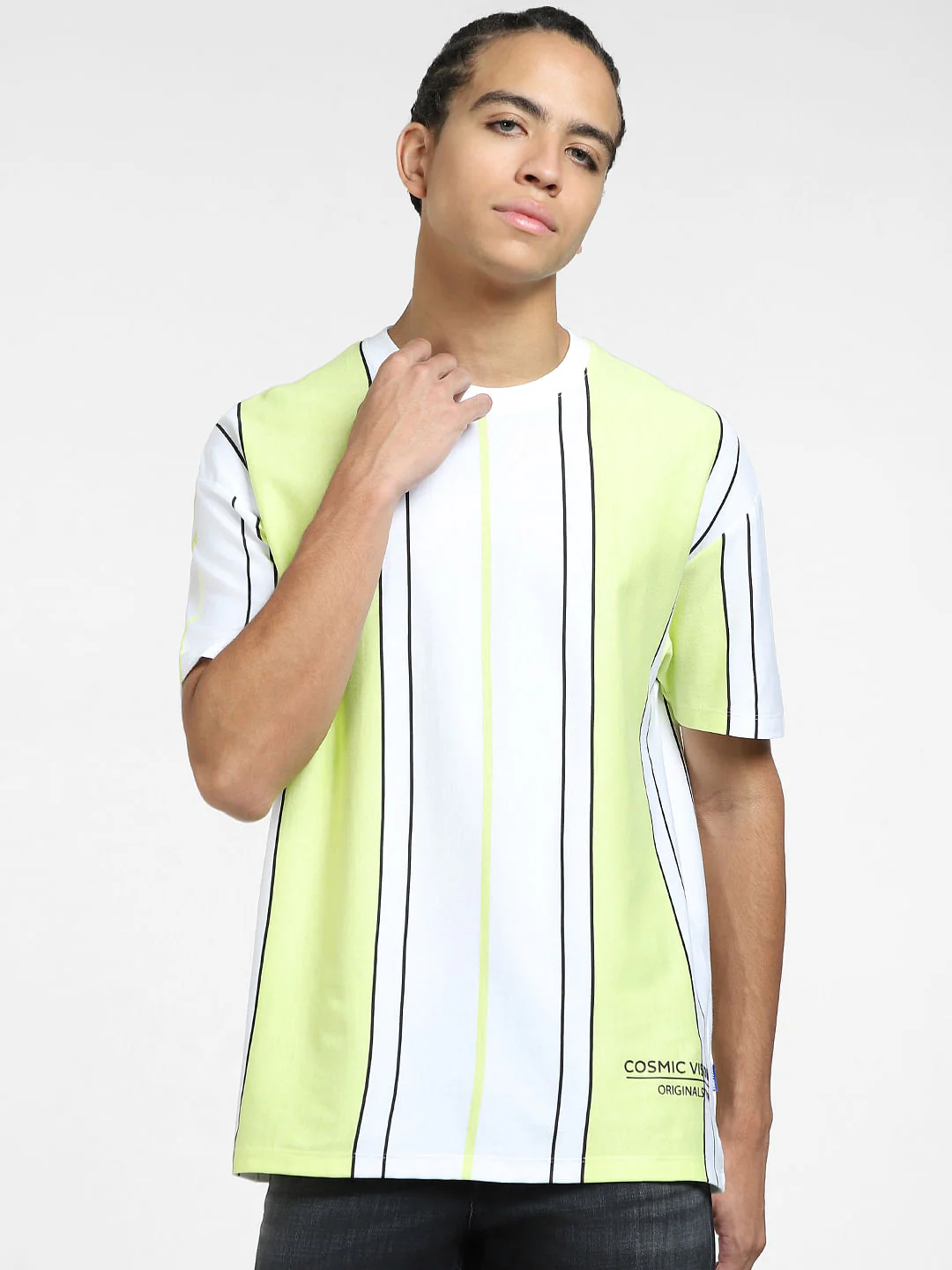 Green Striped Crew Neck T-shirt - Image 2