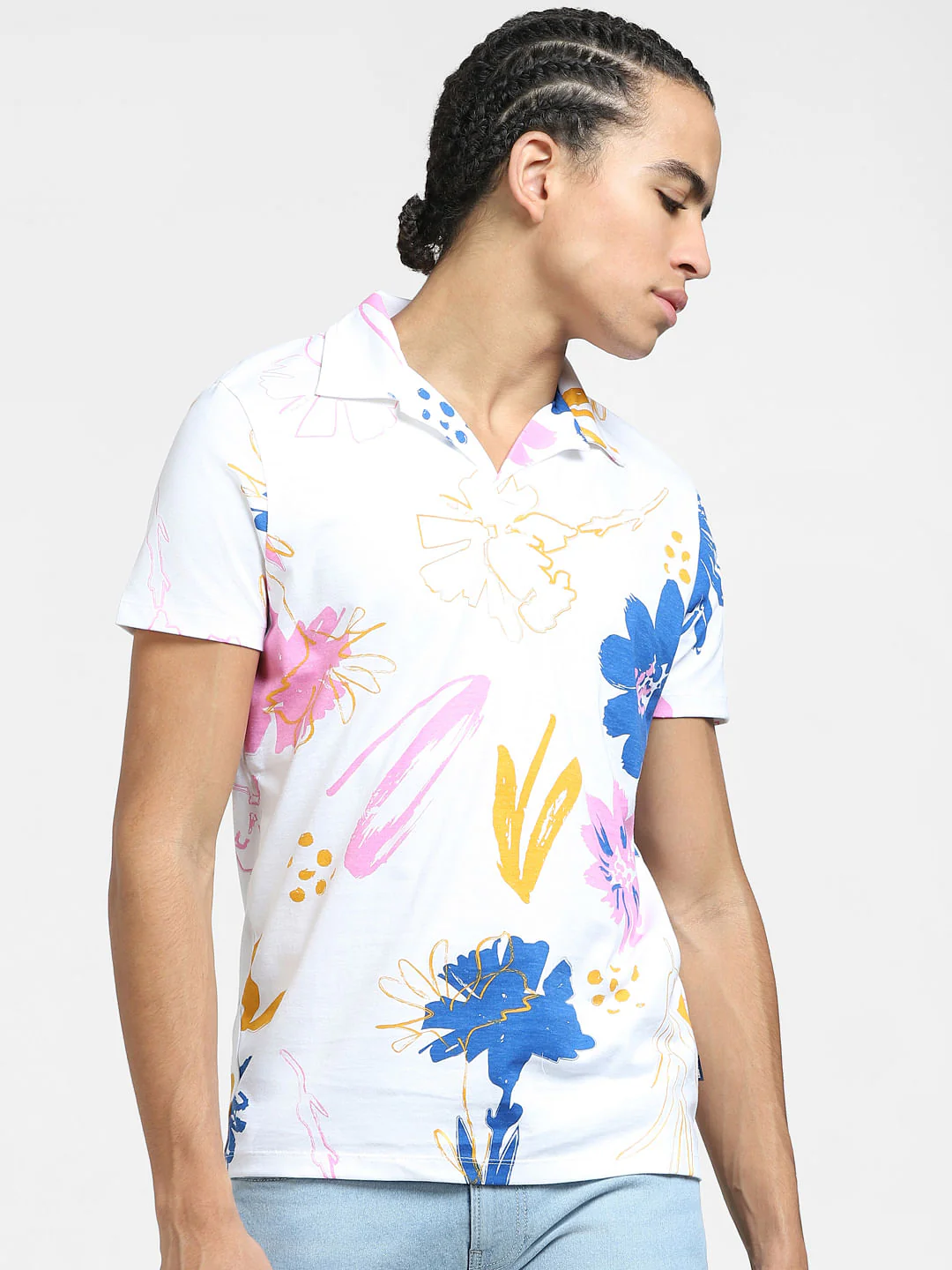 White Floral Print Short Sleeves Shirt - Image 2