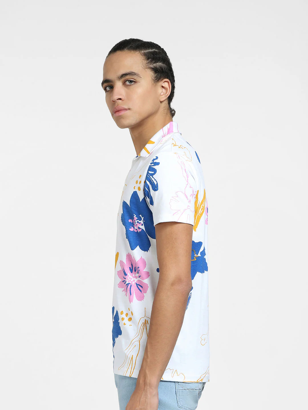 White Floral Print Short Sleeves Shirt - Image 3
