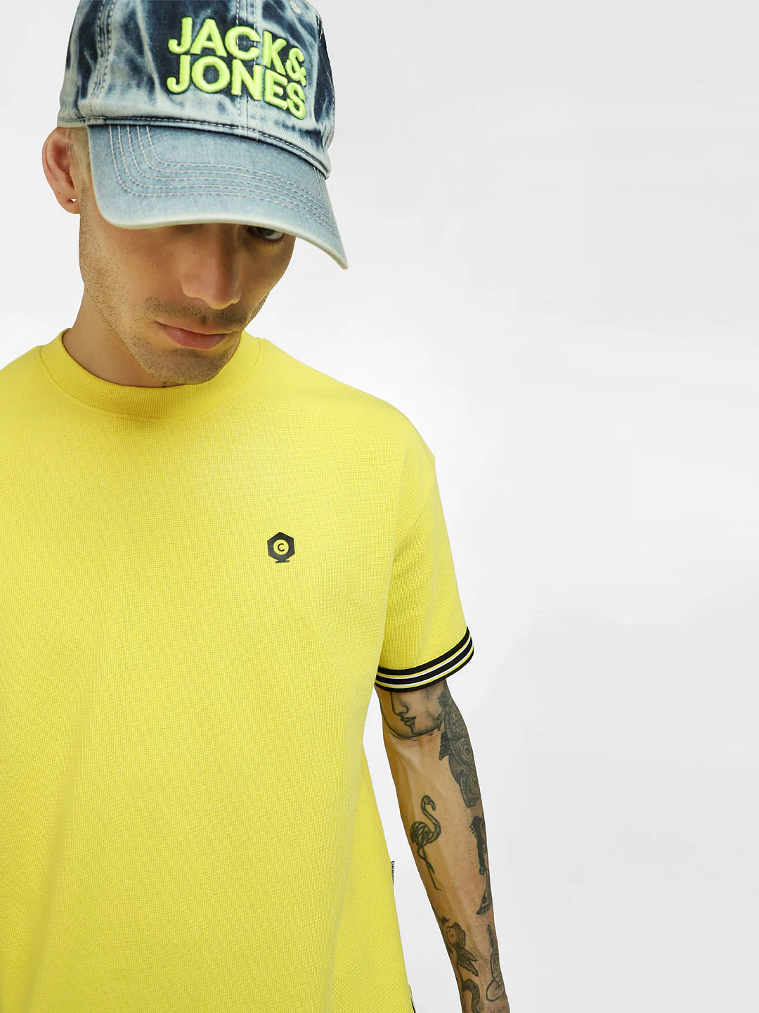 Yellow Contrast Tipping Crew Neck T-shirt