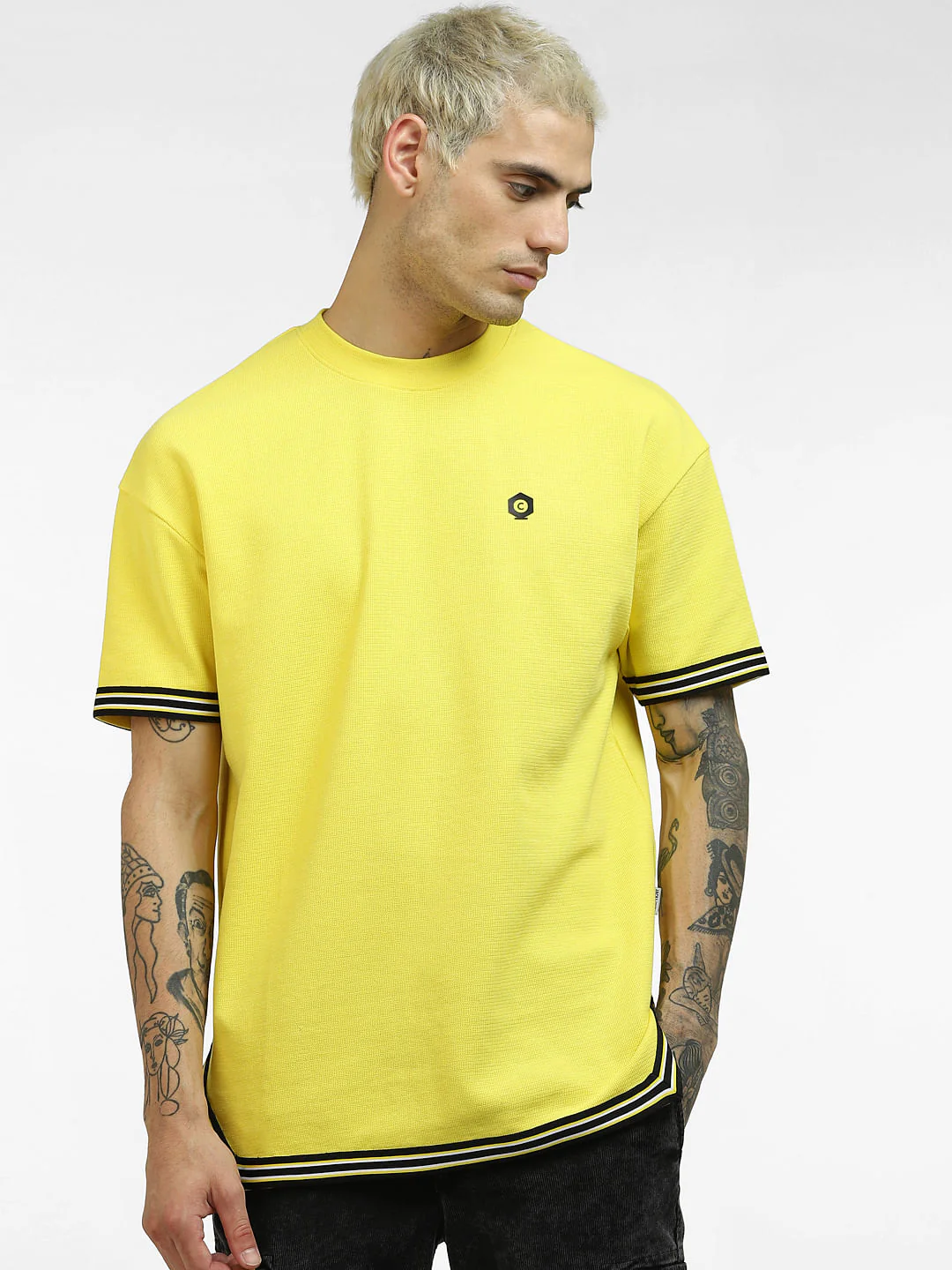 Yellow Contrast Tipping Crew Neck T-shirt - Image 2