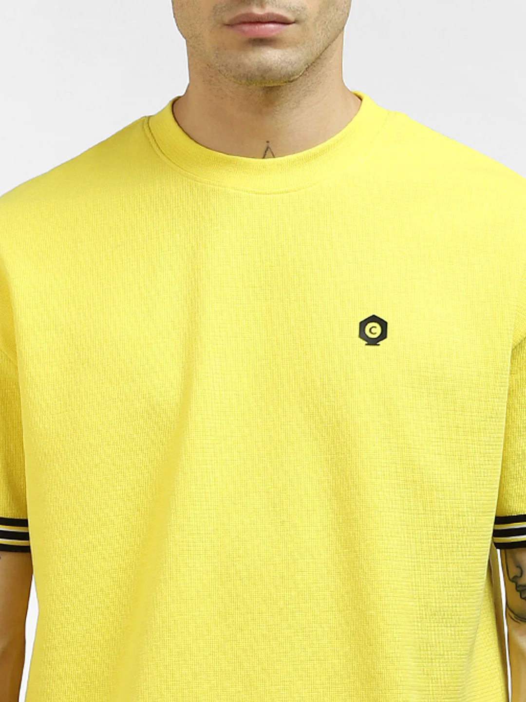 Yellow Contrast Tipping Crew Neck T-shirt - Image 5