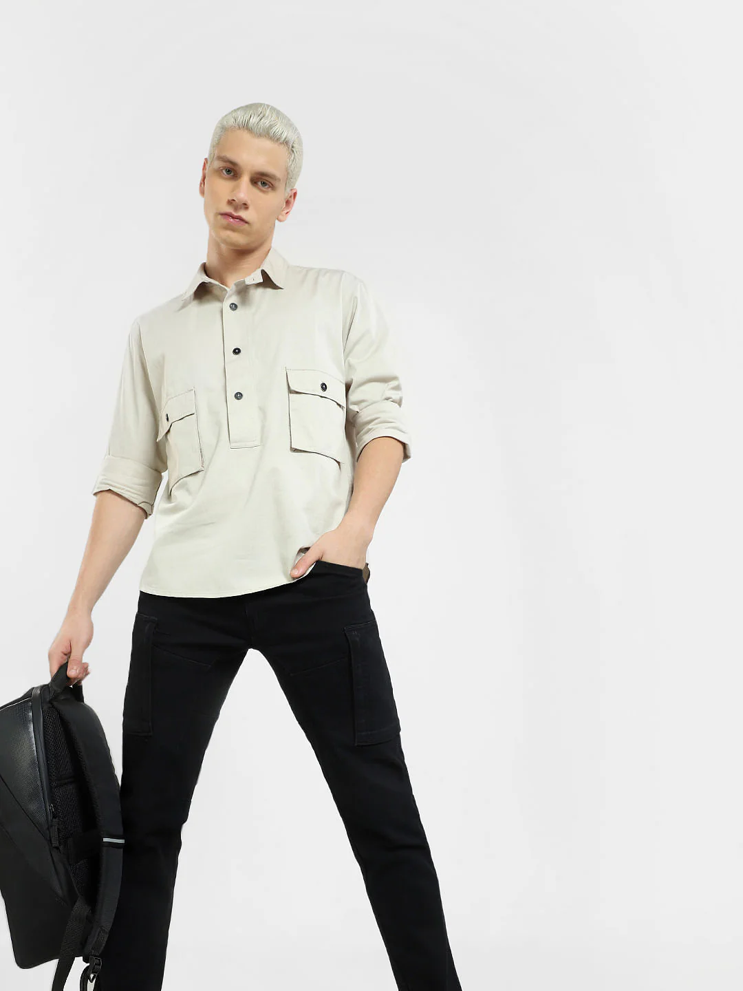 Grey Oversized Full Sleeves Shirt