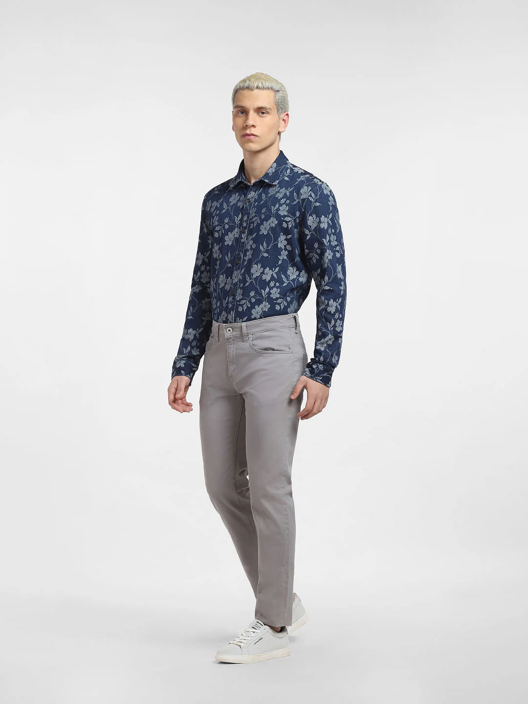 Dark Blue Floral Denim Shirt - Image 6
