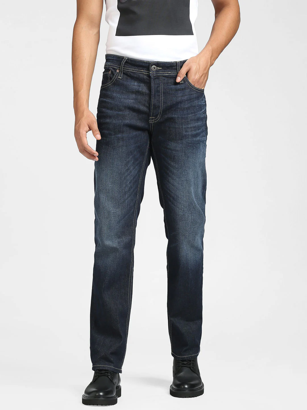Dark Blue Mid Rise Clark Straight Jeans - Image 2