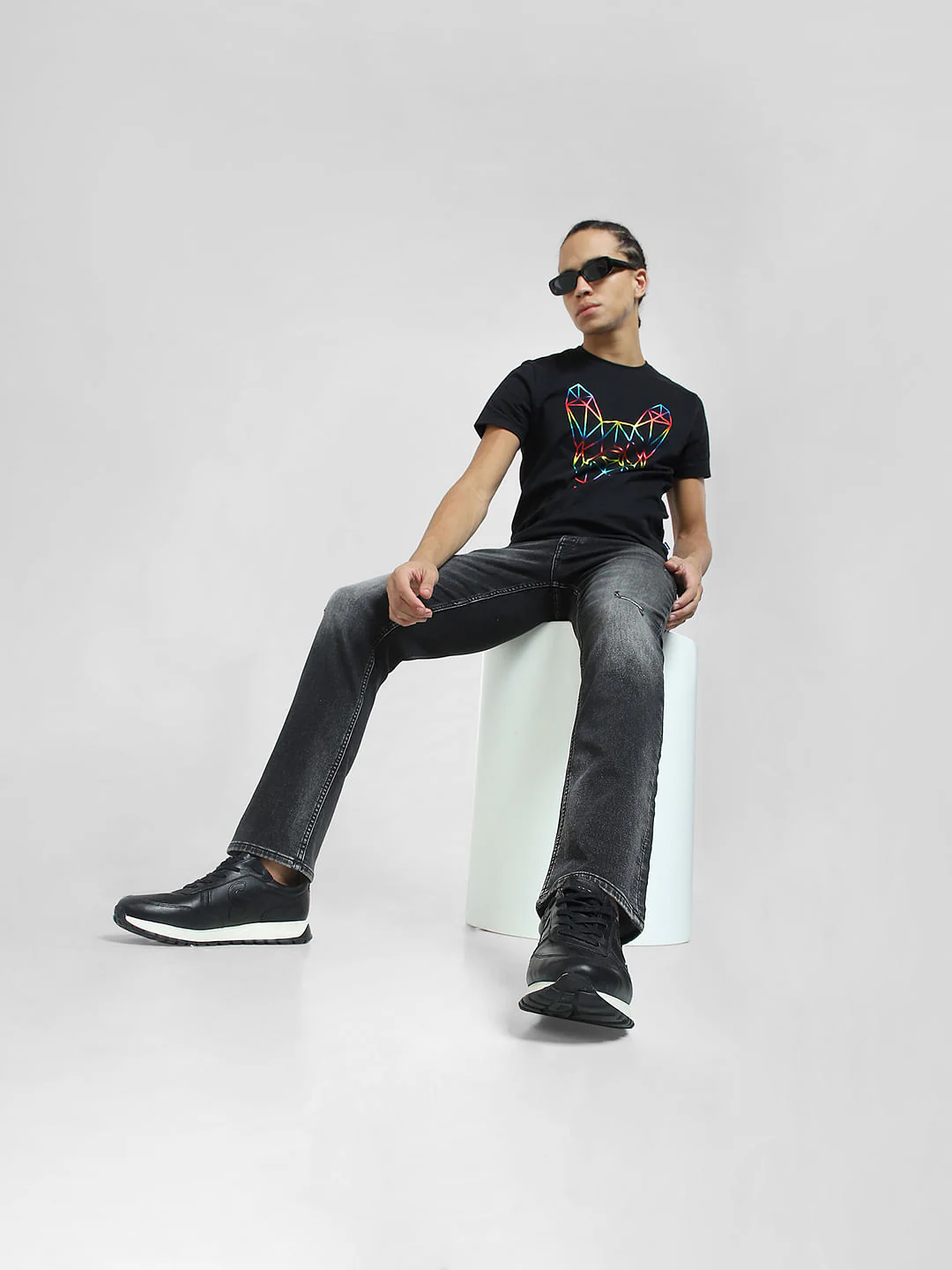 Black Mid Rise Distressed Clark Regular Fit Jeans