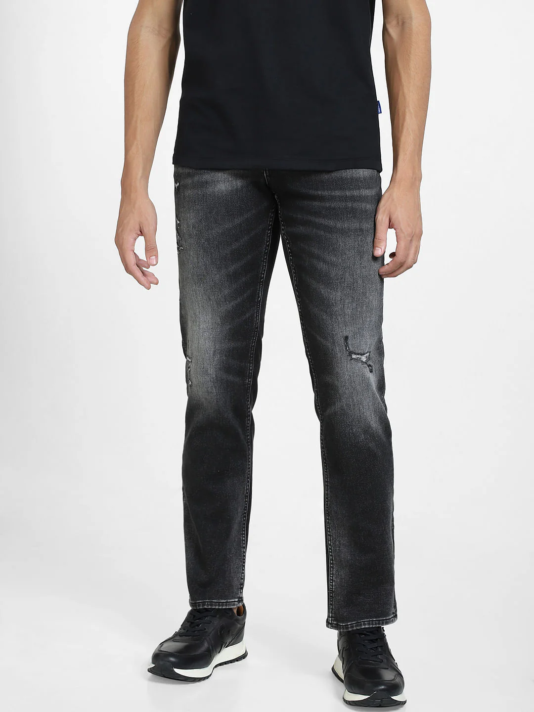 Black Mid Rise Distressed Clark Regular Fit Jeans - Image 2