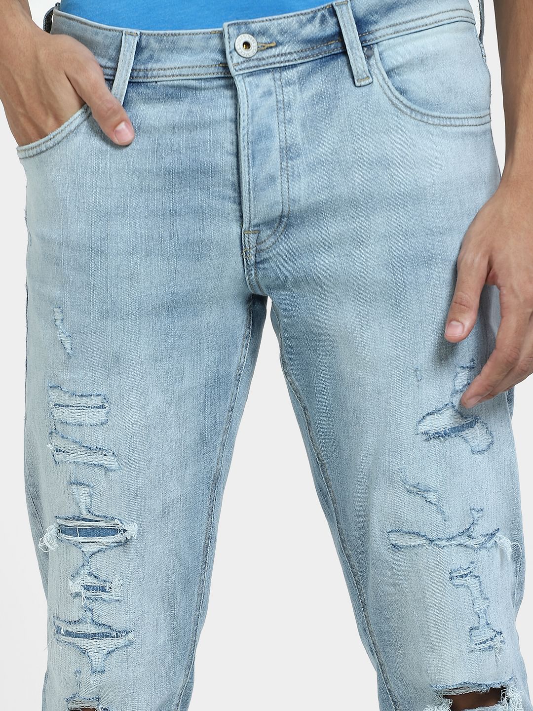 Light Blue Low Rise Distressed Glenn Slim Fit Jeans - Image 5