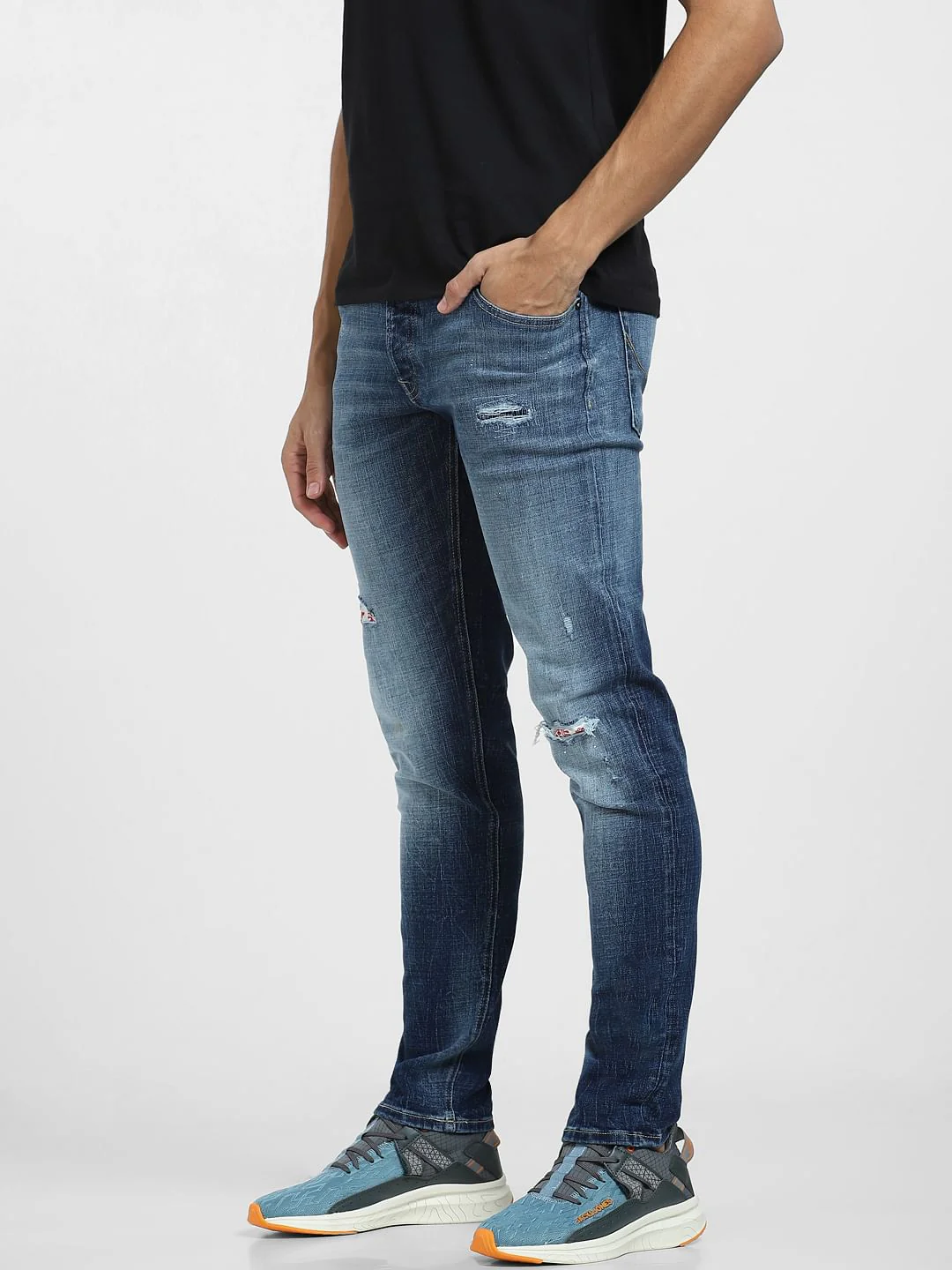 Blue Low Rise Distressed Glenn Slim Fit Jeans - Image 3