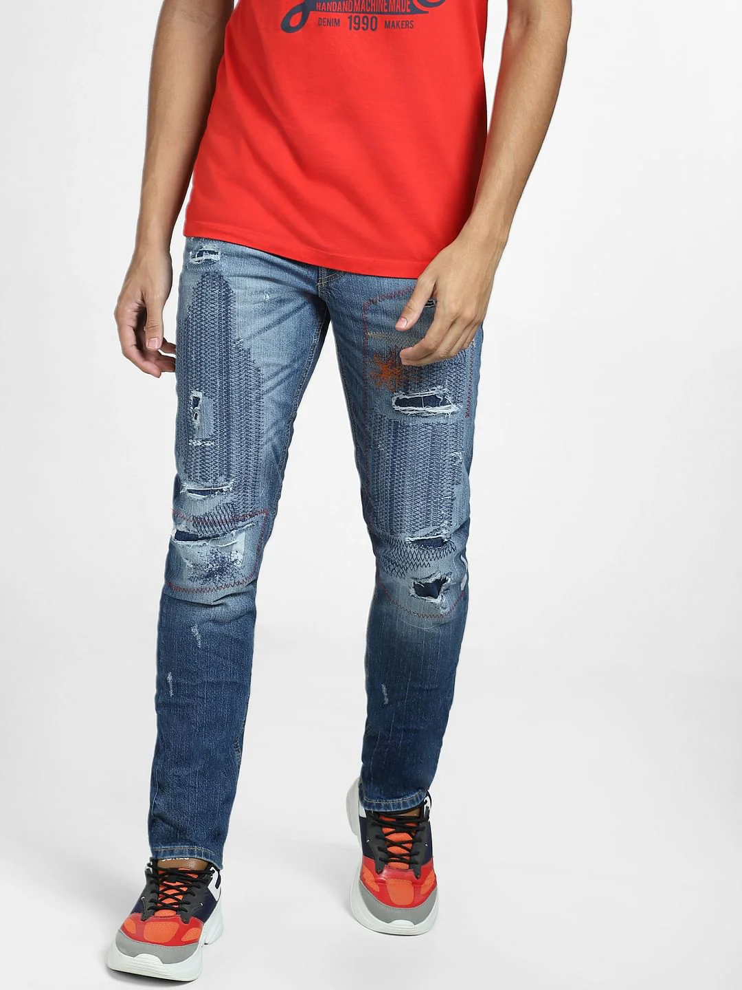 Blue Low Rise Distressed Glenn Slim Fit Jeans - Image 2