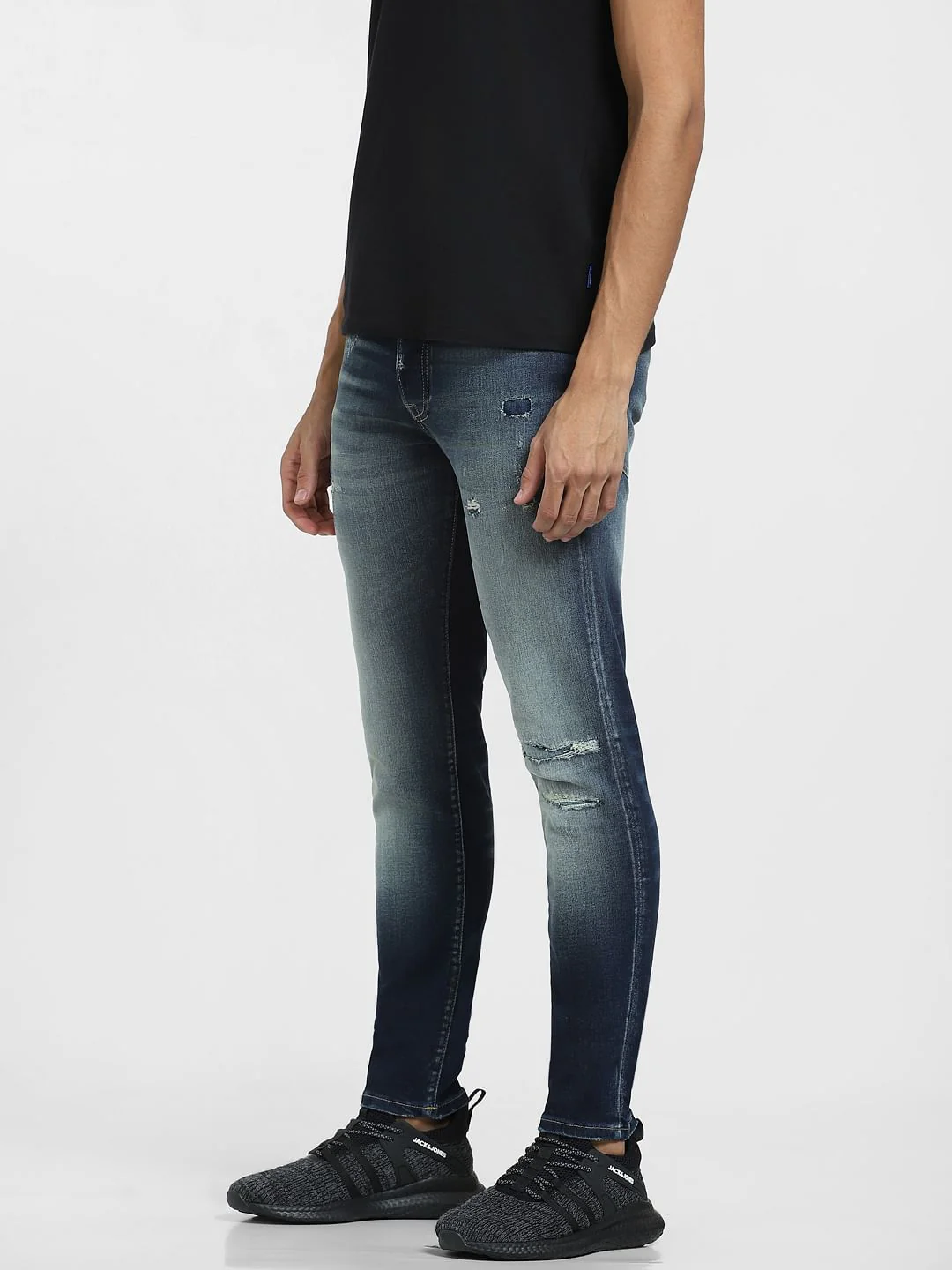 Dark Blue Low Rise Distressed Glenn Slim Fit Jeans - Image 3