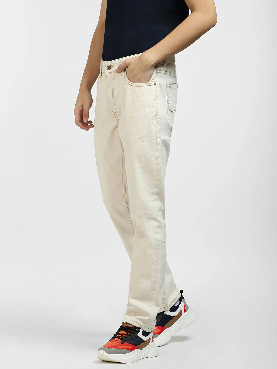 Beige Low Rise Tim Anti Fit Jeans - Image 3