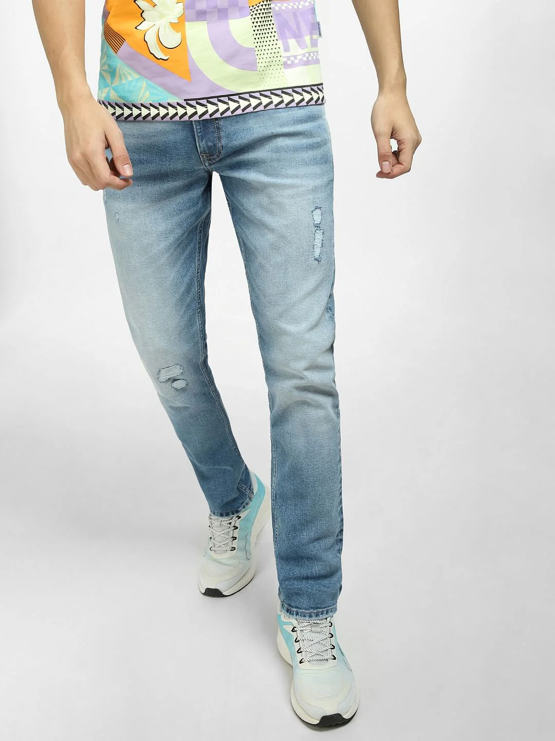 Light Blue Low Rise Distressed Glenn Slim Fit Jeans - Image 2