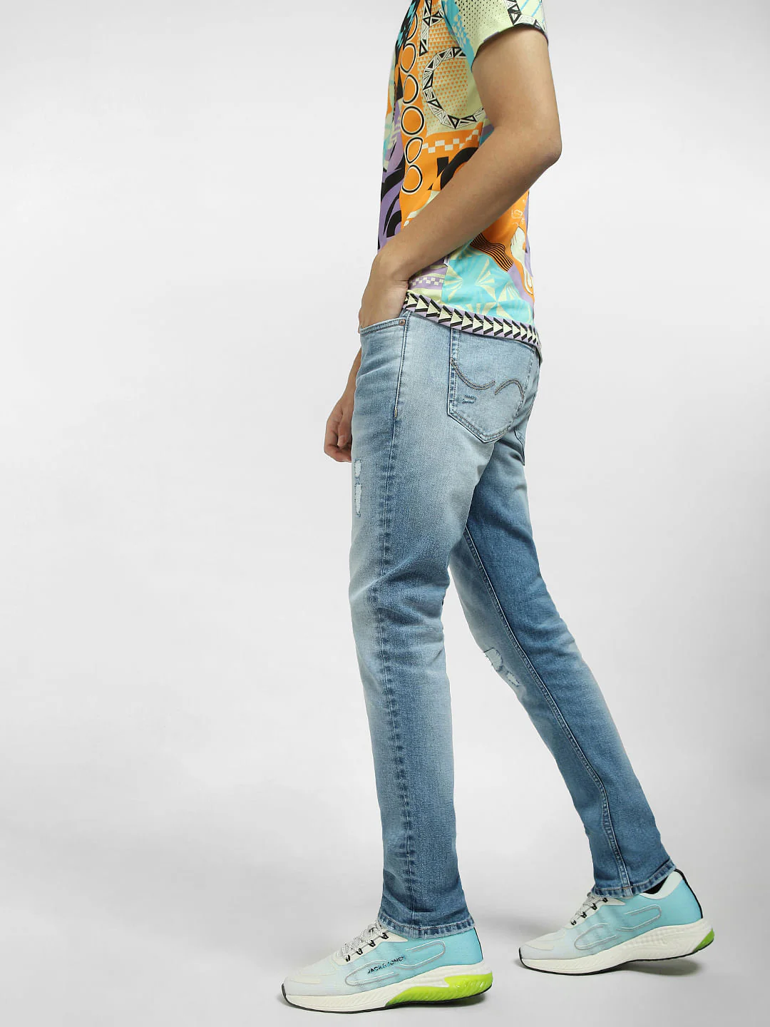 Light Blue Low Rise Distressed Glenn Slim Fit Jeans - Image 3