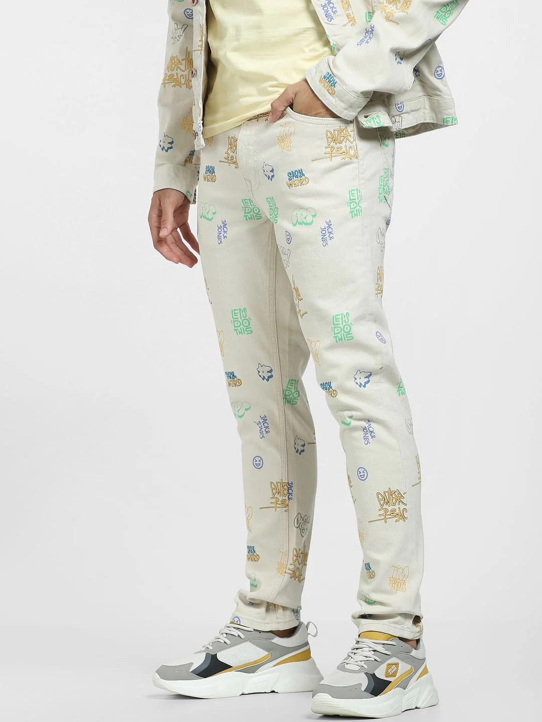 Beige Mid Rise Printed Erik Anti Fit Jeans - Image 3