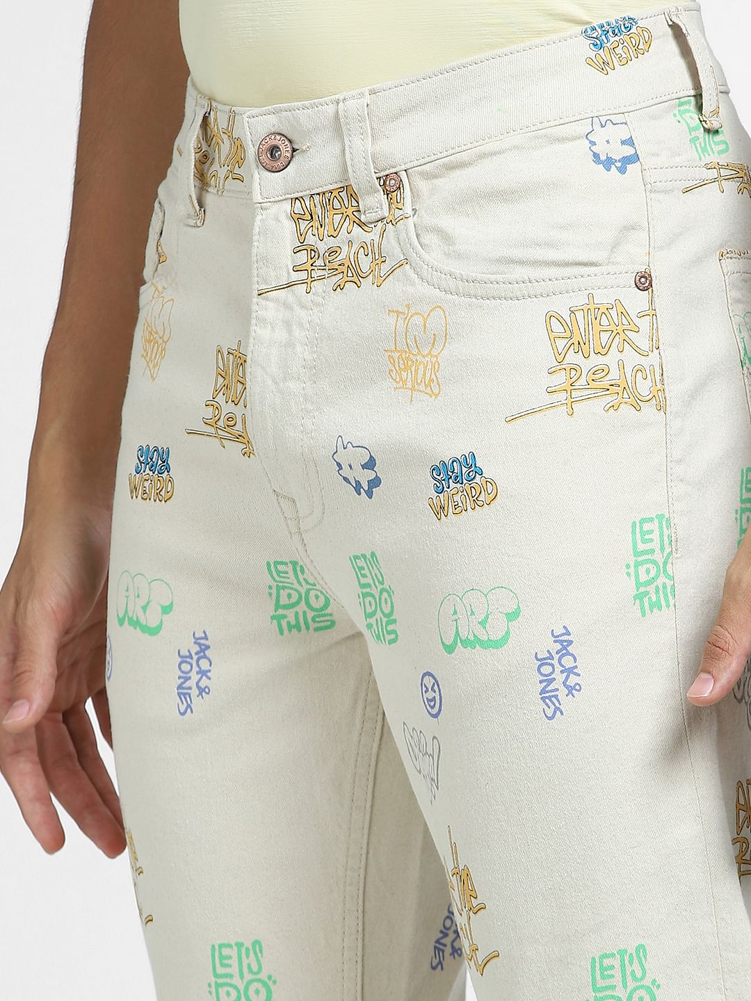Beige Mid Rise Printed Erik Anti Fit Jeans - Image 5
