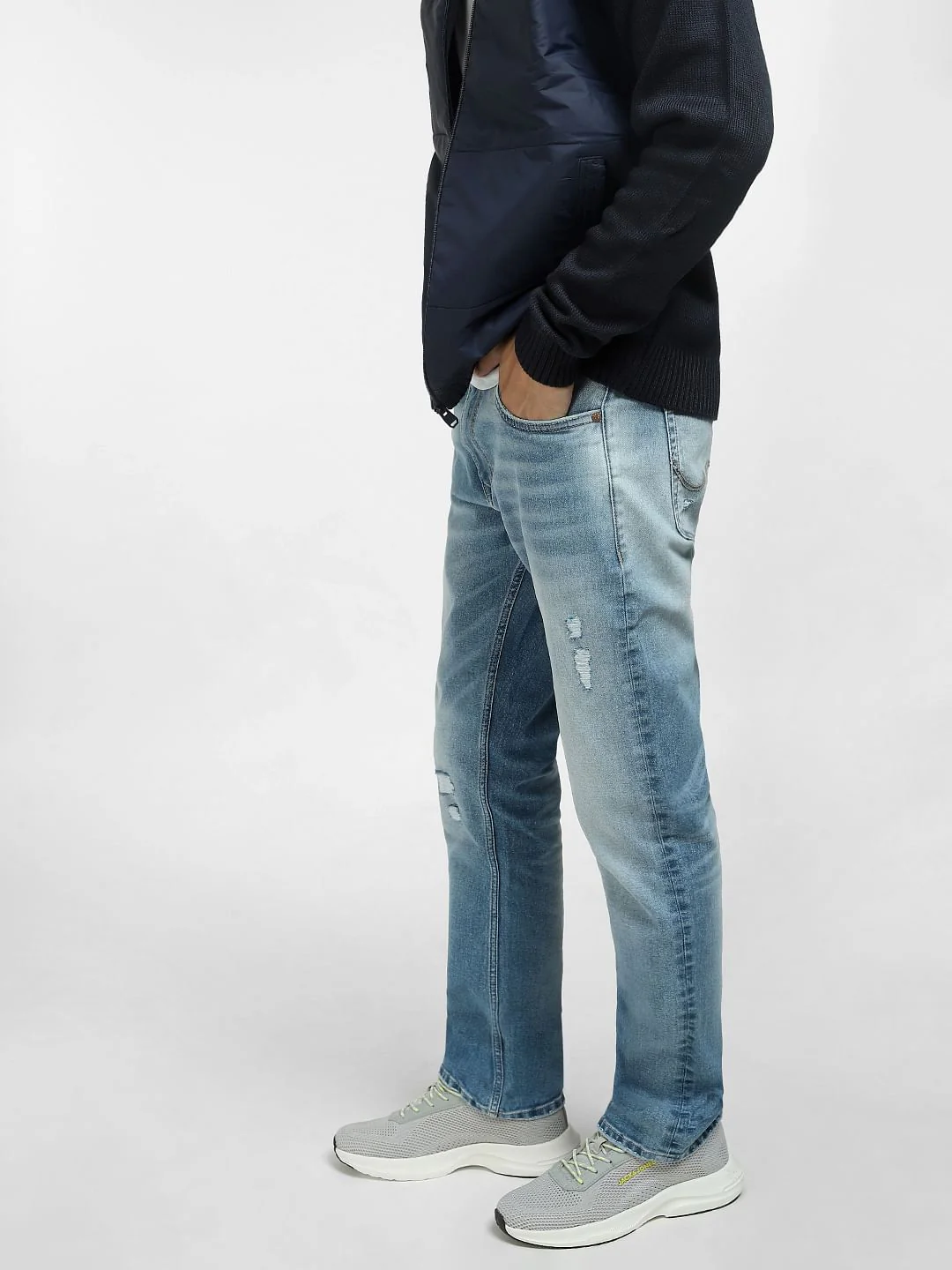 Light Blue Mid Rise Distressed Regular Fit Jeans - Image 3